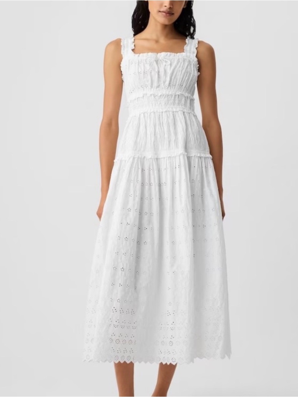 NWT Gap x Doen White Eyelet Smocked Sundress with Ruffled Straps - Picture 7 of 10